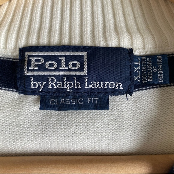 Polo by Ralph Lauren Navy and White Striped Zip-Up Sweater - Picture 5 of 11
